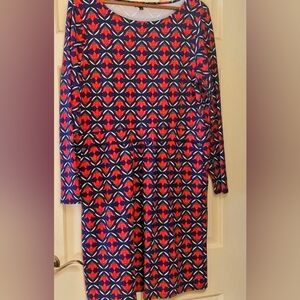Talbots Red and Blue Long Sleeve Dress